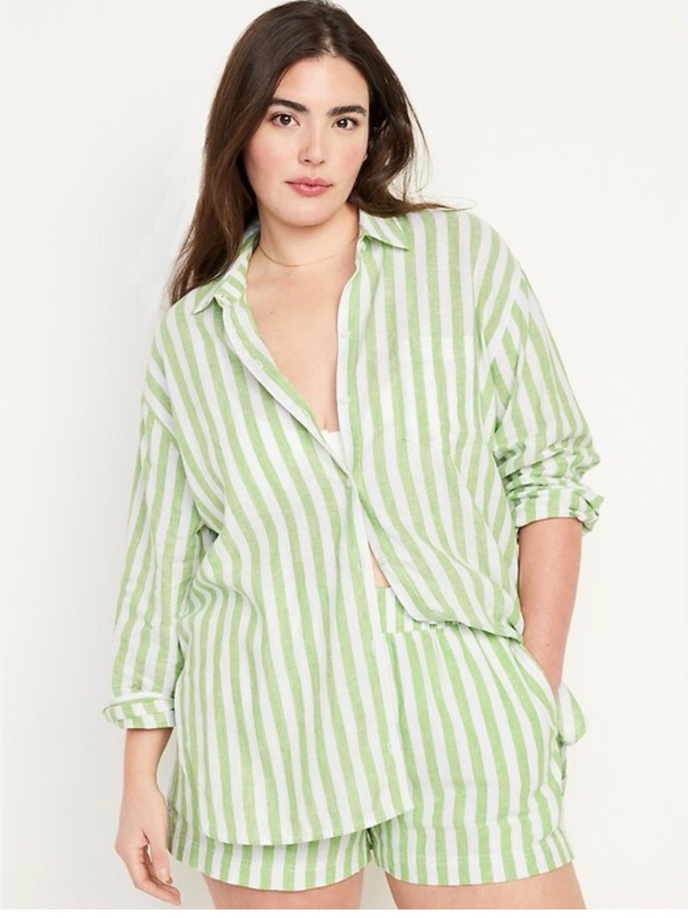 Chemisier rayé coupe boyfriend en mélange de lin pour Femme L / short XL